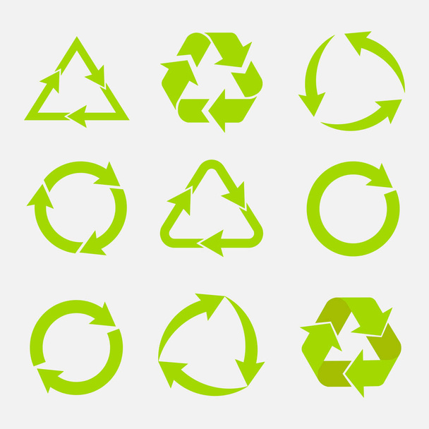 символ переработки экологически чистых фондов, набор стрелок, векторное изображение зеленого вектора
 - Вектор,изображение