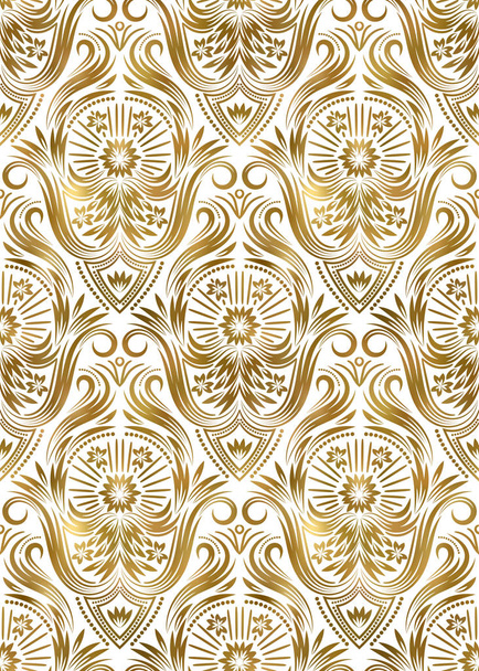 Golden white vintage seamless pattern. Gold royal exotic wallpaper. Arabic background ornament.  - Vector, Image