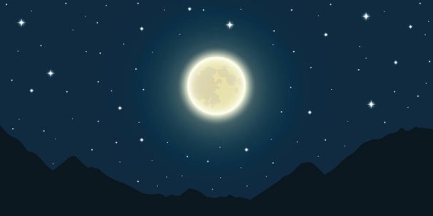 lua cheia e céu estrelado nas montanhas
 - Vetor, Imagem