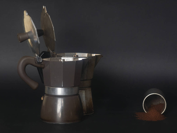 Moka coffee makers. Coffee grinder and coffee - Photo, Image