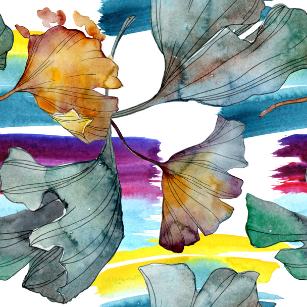 Ginkgo biloba leaf plant botanical garden floral foliage. Watercolor illustration set. Watercolour drawing fashion aquarelle isolated. Seamless background pattern. Fabric wallpaper print texture. - Foto, immagini