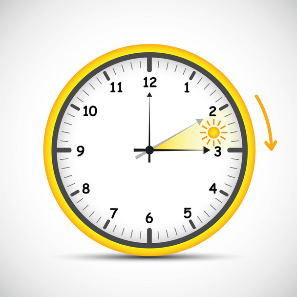 summer time clock daylight saving time with red and sun - Vector, Image