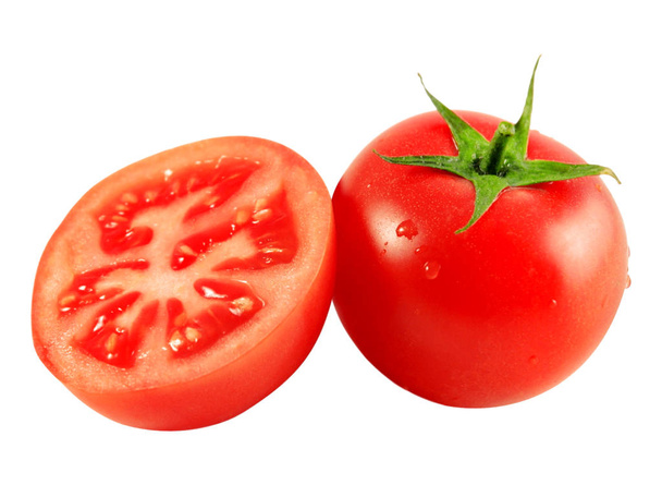 Tomate et demi tomate isolées sur fond blanc
 - Photo, image