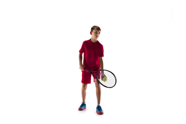 Young tennis player isolated on white - Foto, afbeelding