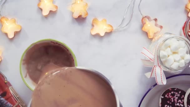 Time lapse. Pouring American hot chocolate into the mug. - Footage, Video