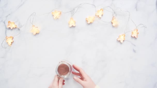 Flat lay. American hot chocolate with marshmallow toppings. - Footage, Video