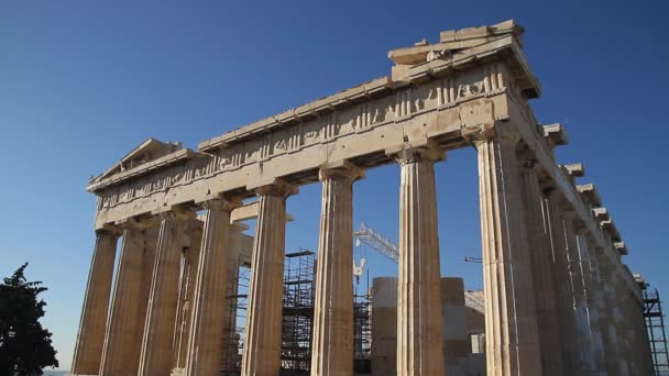 Akropolisz Athén, Görögország, a Parthenon a templom. Híres régi Parthenon templom a tornyával, Athén. Az Odeon, a Herodes Atticus, alakja a Caryatid tornácon a Erechtheion megtekintése. - Felvétel, videó