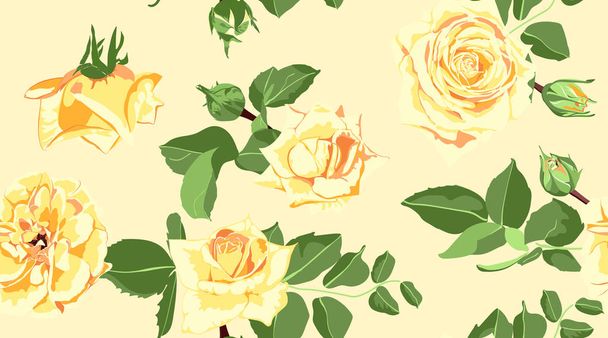 Seamless Floral Background with Watercolor Roses. - Vector, Image