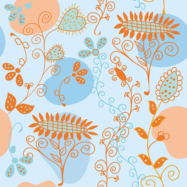 Floral blue and orange seamless pattern - Vector, afbeelding