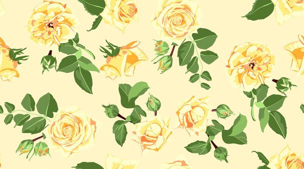 Seamless Floral Background with Watercolor Roses. - Vector, Image