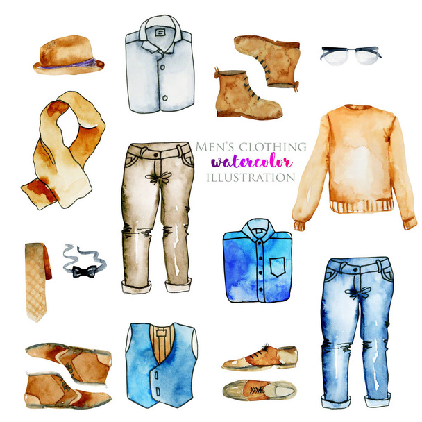 Watercolor winter men clothing illustration collection - Photo, Image