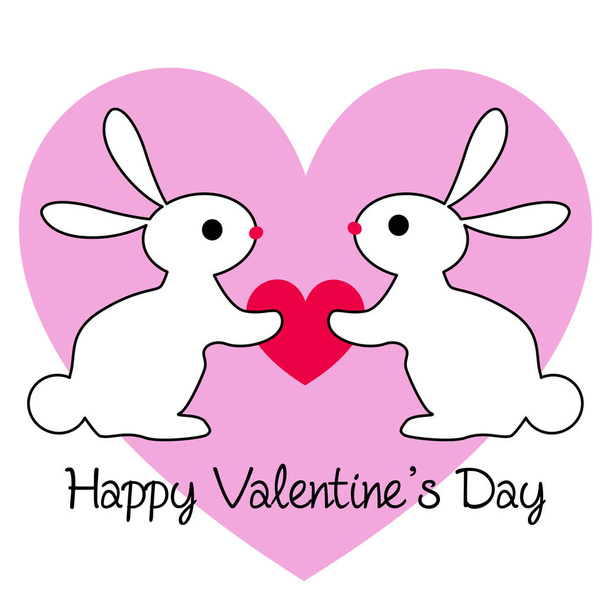 Two rabbits with hearts, valentines day card. - Vettoriali, immagini