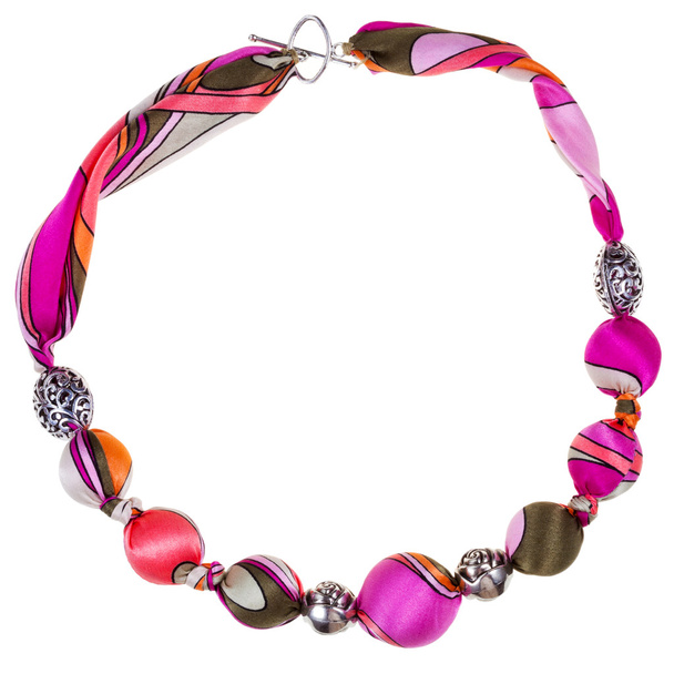 růžové a hnědé hedvábím a kovové koule náhrdelník - Fotografie, Obrázek