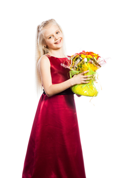 Beautiful girl with bouquet - Фото, зображення