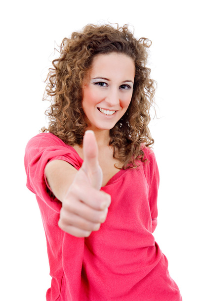 Beautiful woman with thumb up - Foto, afbeelding