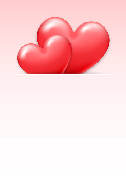 Banner de San Valentín con corazones rojos brillantes realistas. Plantilla para un banner, póster, compras, descuento, invitación
 - Vector, Imagen