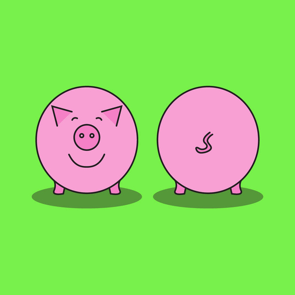 Pink pig. Front view and back view. Pig's snout and pig's tail. Vector illustration. - Вектор,изображение
