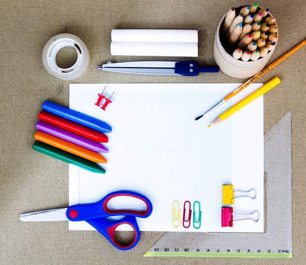 Selection of various individual school supplies - Photo, image