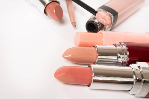 set of fashion cosmetics for lips in nude tone   - Foto, afbeelding
