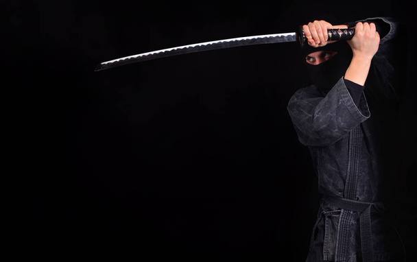 Ninja with katana close-up. Martial arts. - Zdjęcie, obraz
