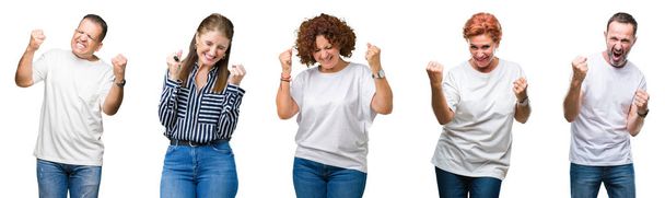 Колаж групи людей похилого віку над ізольованим тлом дуже щасливий і схвильований жестом переможця з піднятими руками, посміхаючись і кричачи на успіх. Концепція святкування
. - Фото, зображення
