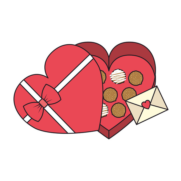 Zarf kalp ve çikolata kutusu - Vektör, Görsel