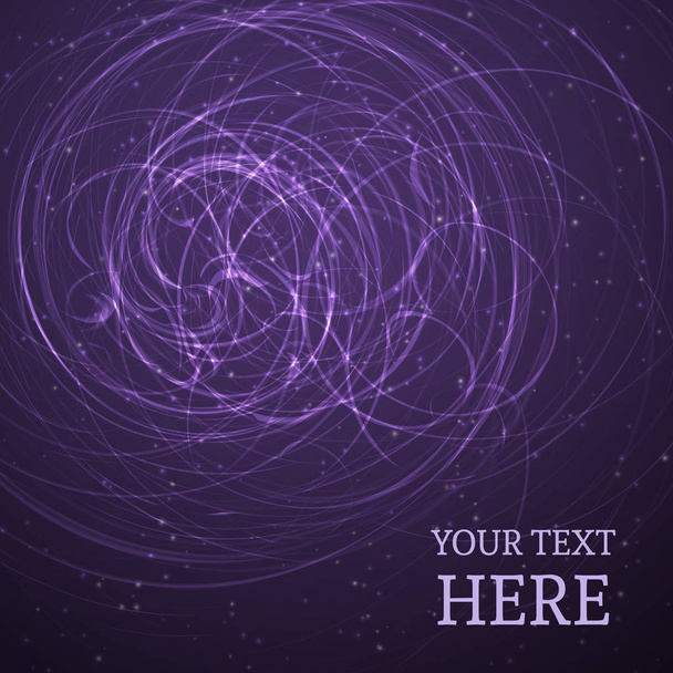 Purple space background. Glowing chaotic curves and sparkling particles. Futuristic vector illustration. Easy to edit design template for your artworks. - Vektör, Görsel