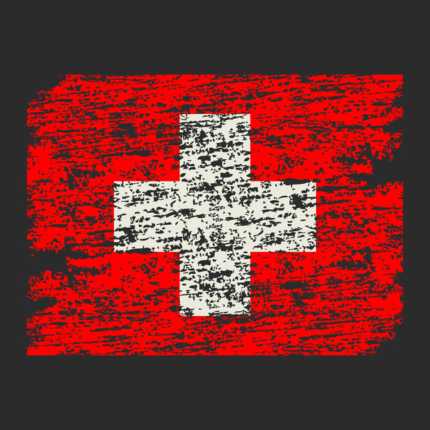 Flag of Switzerland. Brush painted Flag of Switzerland. Hand drawn style illustration with a grunge effect and watercolor. Flag of Switzerland with grunge texture. - Вектор,изображение