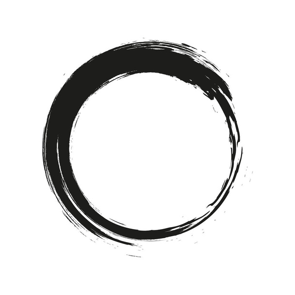 Vector Penseel streken cirkels van verf op witte achtergrond. Inkt hand getekend verf borstel cirkel. Logo, etiket ontwerp element vectorillustratie. Zwarte abstracte grunge cirkel. Frame. - Vector, afbeelding