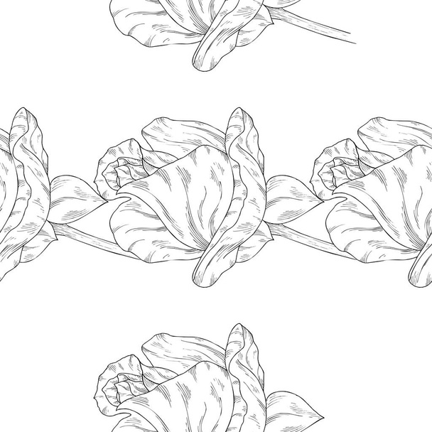 Seamless pattern. Plant in blossom, branch with flower ink sketch. Template for a business card, banner, poster, notebook, invitation, color book - Vektor, kép