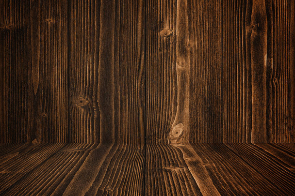Grunge parede de fundo de madeira escura e piso. textura de madeira. superfície, fundo da exposição, produto posto no assoalho
. - Foto, Imagem