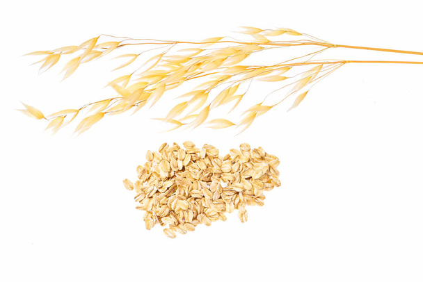 Bundle of oat plant with oatmeal isolated on white  top view - Photo, Image