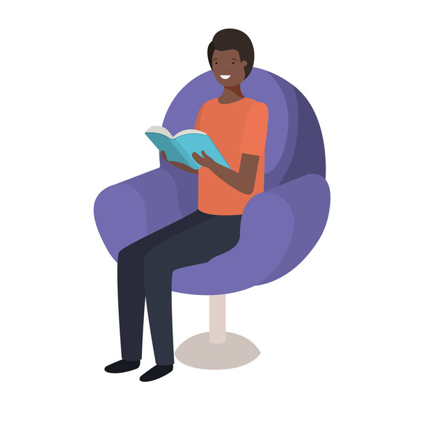 jeune homme noir lecture livre dans le canapé
 - Vecteur, image