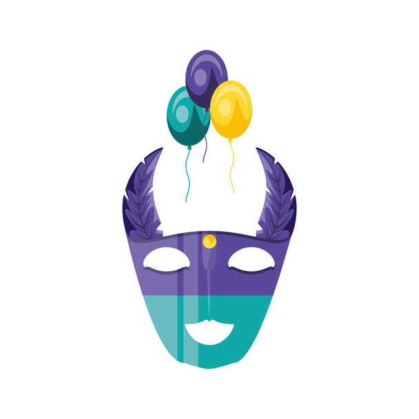 Karneval maska s peřím a balónky heliem - Vektor, obrázek