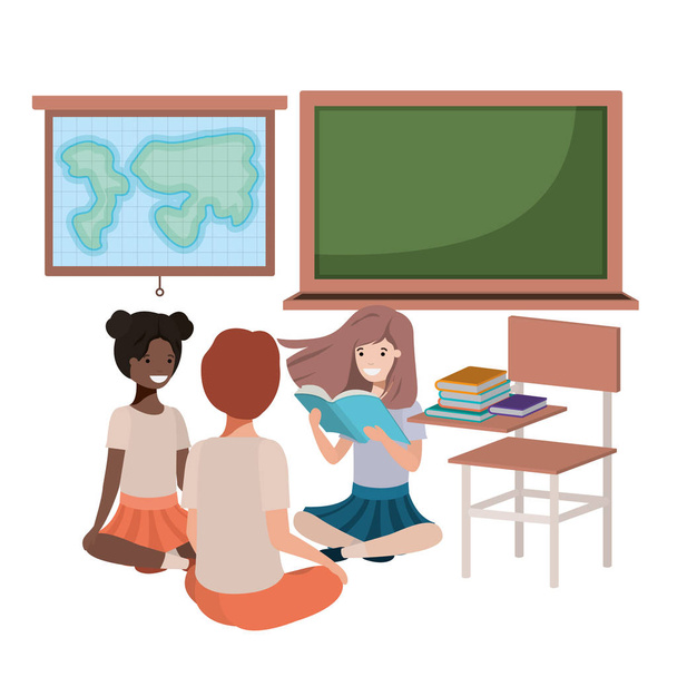 young students in geography classroom - Vector, Image