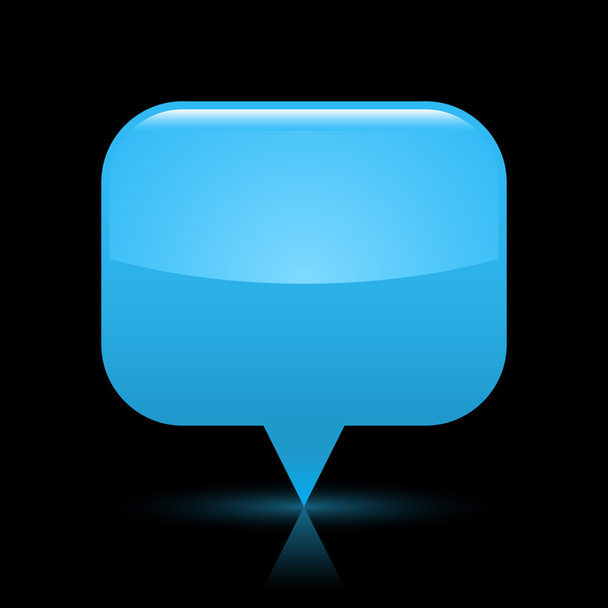 Blue glassy lege kaart pin knop web pictogram. afgeronde rechthoek vorm met gloeiende schaduw en kleur reflectie op zwarte achtergrond. Deze vectorillustratie opgeslagen in bestand EPS-8 - Vector, afbeelding