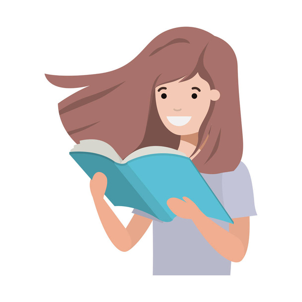 fiatal diák lány olvasókönyv - Vektor, kép