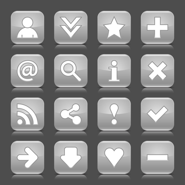 16 glossy gray icon with basic sign. Rounded square shape internet web button with color reflection and black shadow on dark gray background. This illustration vector design elements saved 8 eps - Vektor, obrázek