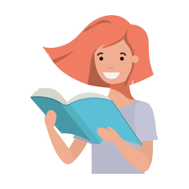 νεαρός φοιτητής κορίτσι ανάγνωση βιβλίων - Διάνυσμα, εικόνα