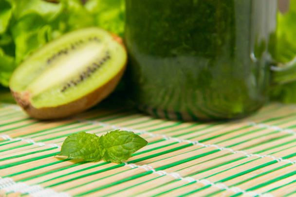 green healthy food on bamboo napkin with copyspace - Fotó, kép