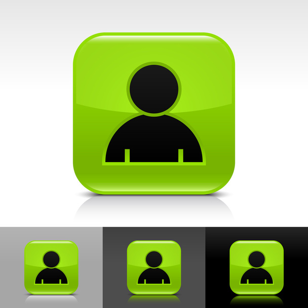 siyah kullanıcı profili işareti ile yeşil parlak web düğme. Gölge, yansıma beyaz, gri, siyah zemin üzerine yuvarlak kare şekli simgesi. 8 eps vektör. - Vektör, Görsel