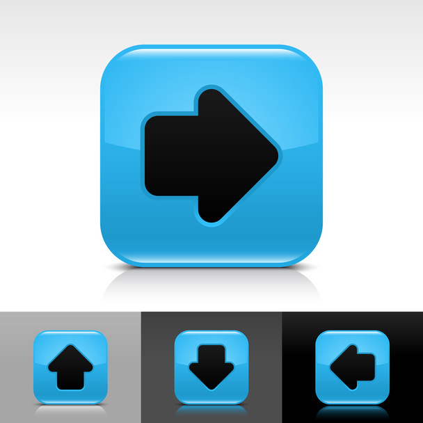blauwe glanzend web knop met zwarte pijl teken - Vector, afbeelding