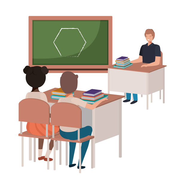 teacher in classroom with students avatar character - Vector, Image