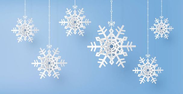 Veselé Vánoce a zimní sezóny s papírem řez sněhová vločka, šťastný a veselý design.  - Vektor, obrázek