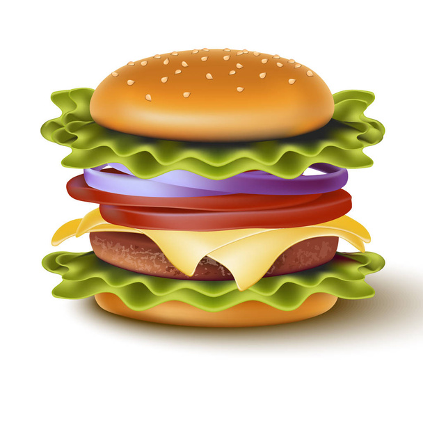 Hamburger isolé vecteur 3d réaliste avec fromage. - Vecteur, image