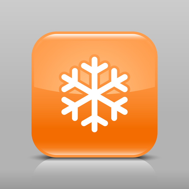 Orange glossy web button with low temperature sign snowflake symbol. Rounded square shape icon with shadow and reflection on light gray background. This vector illustration web design element in 8 eps - Vector, Image