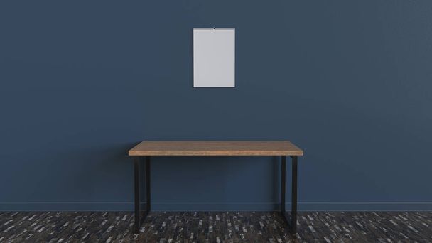 Порожній білий вертикальний спіральний зв'язаний календар, що висить на стіні над столом. Макет календаря в інтер'єрі. 3D ілюстрація рендеринга
 - Фото, зображення