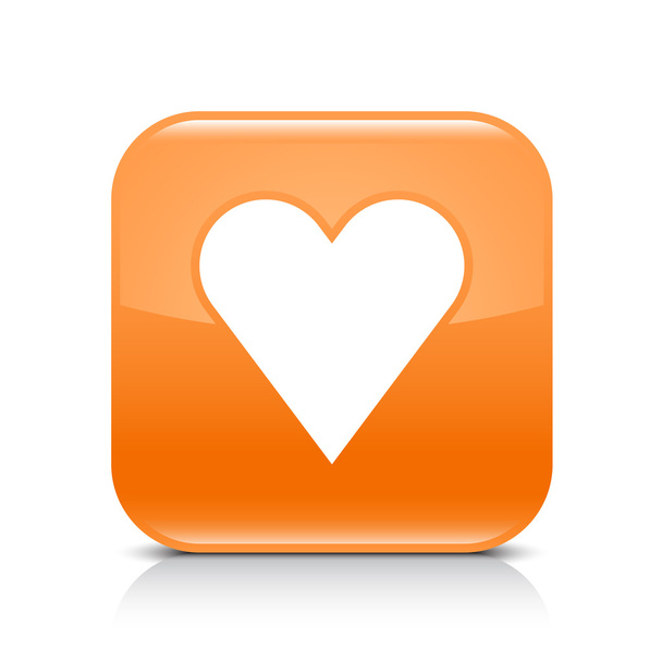 オレンジ色の光沢があるウェブ心臓記号の付いたボタン。影と白い背景に反射と丸みを帯びた正方形のアイコン。このベクトル図作成および 8 eps 形式で保存 - ベクター画像