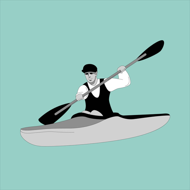 man in kayak, vector illustration, flat style, profile
  - Вектор,изображение