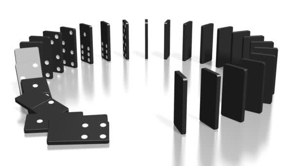 3D animatie van de domino-effect - zwarte domino tegels staan in cirkel naar beneden vallen.  - Video